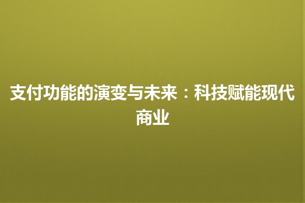 支付功能的演变与未来：科技赋能现代商业