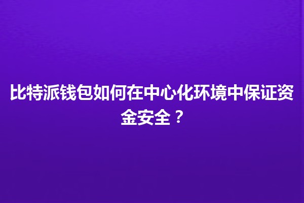 比特派钱包如何在中心化环境中保证资金安全？