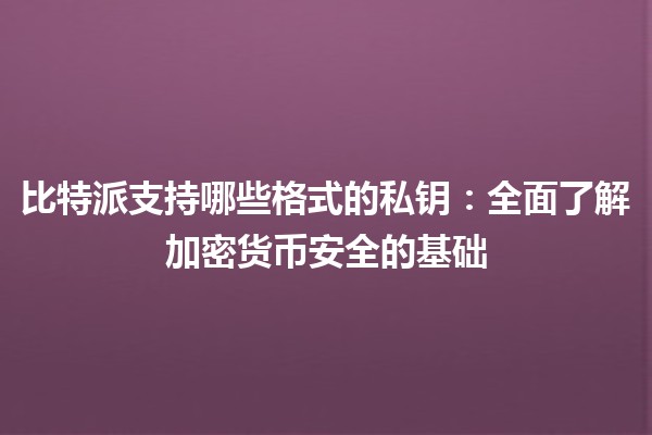 比特派支持哪些格式的私钥：全面了解加密货币安全的基础